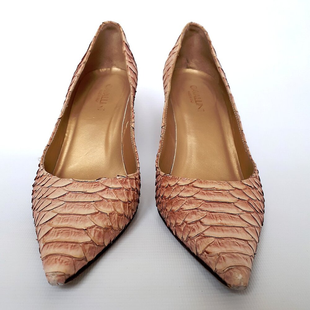 CAVALLINI Leather Pumps with Pointy Toe in Iridescent Pink Snakeskin - Picture 2 of 15